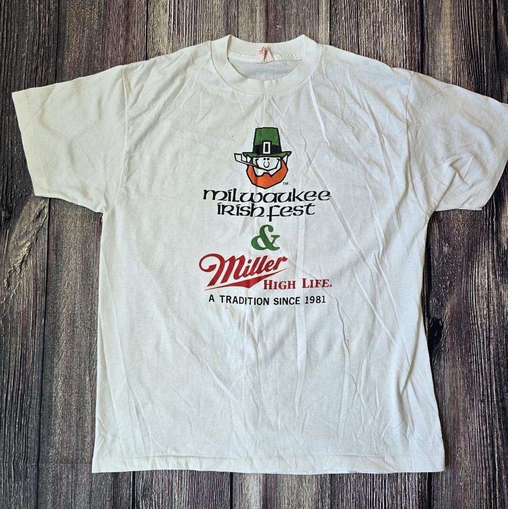 Vintage Milwaukee Irish Fest Miller High Life Beer Single Stitch T Shirt